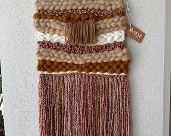 Woven Wall Hanging, Handwoven Tapestry, Weaving Fiber Art, Bohemian Art