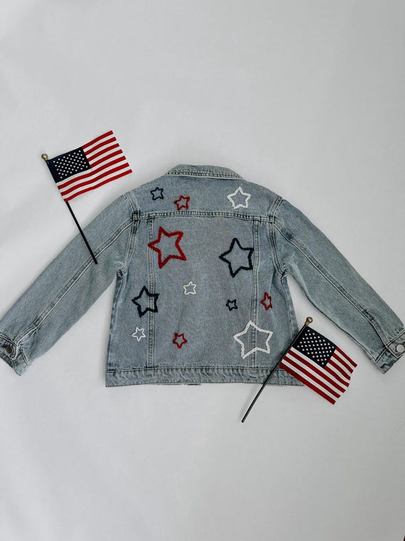 Embroidered Star Denim Jacket: USA Patriotic 4th of July - Etsy