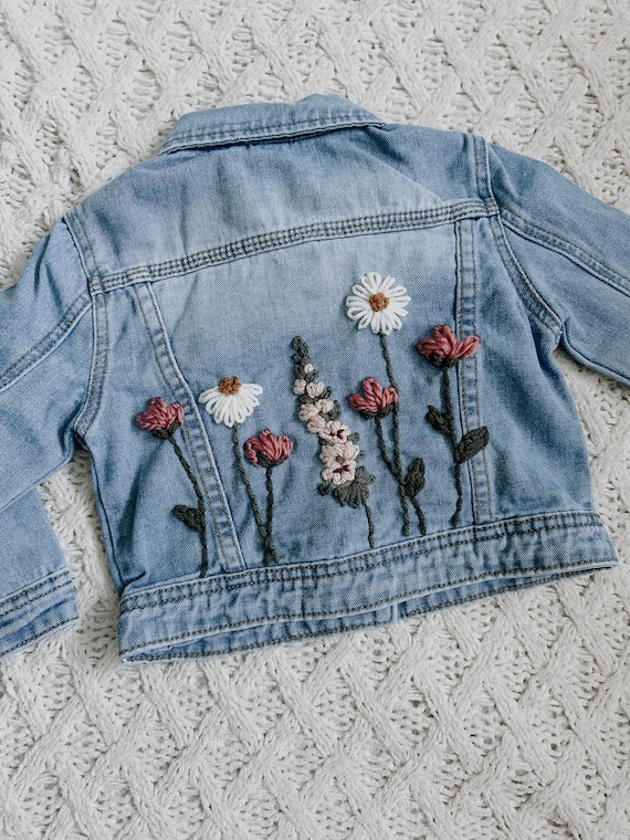 Flower Garden Jean Jacket // Toddler Hand Embroidered Denim