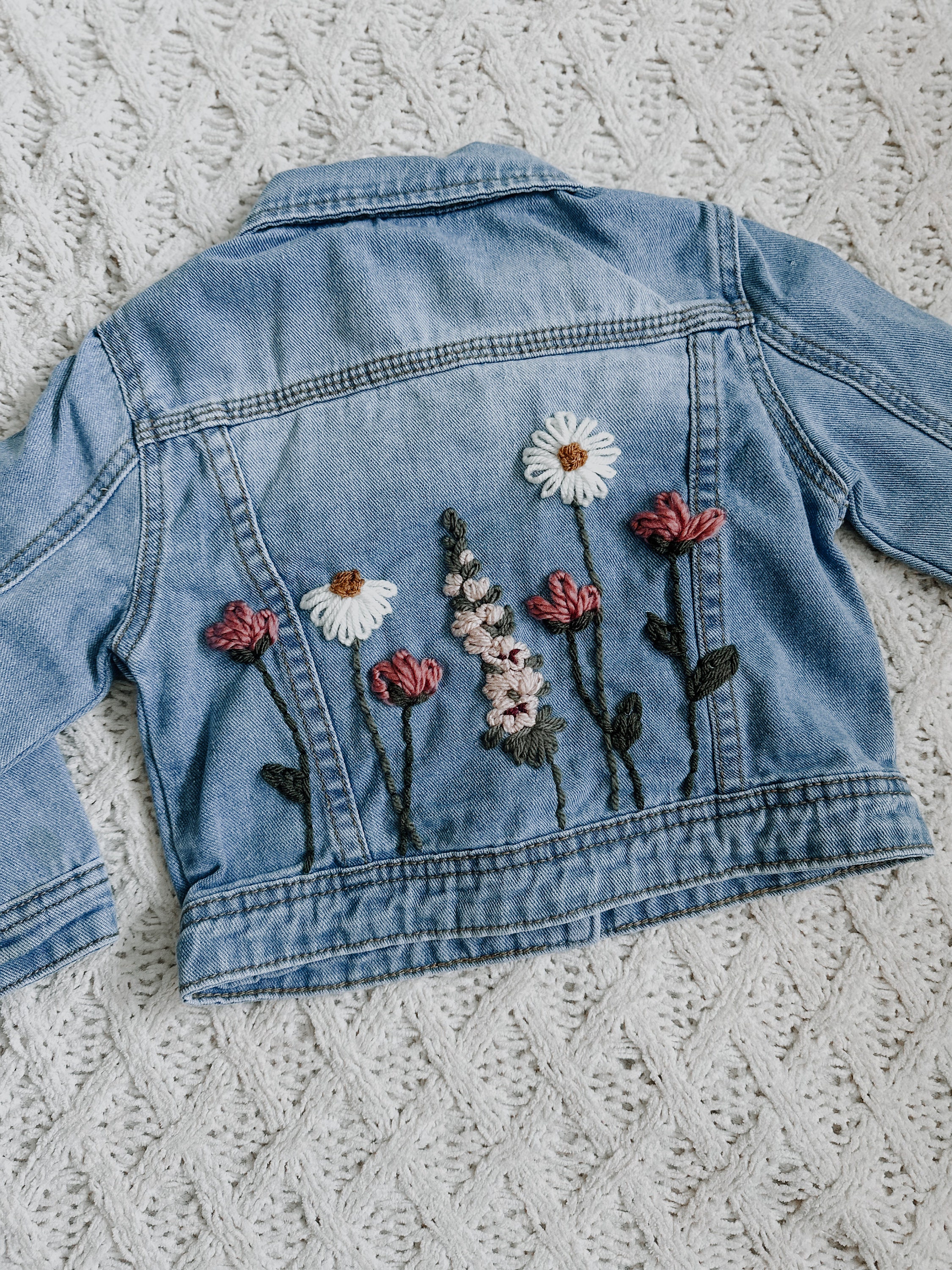 Flower Garden Jean Jacket // Toddler Hand Embroidered Denim