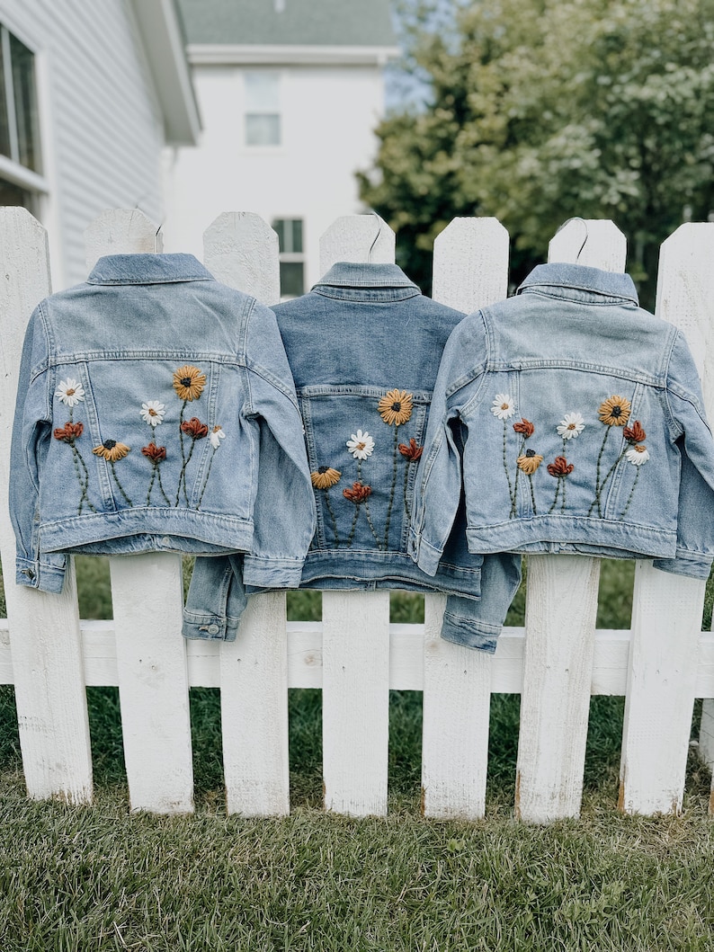 Hand Embroidered Flower Garden Denim Jacket - Personalized Toddler ...