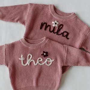 Personalized Pink Embroidered Name Sweater: Chunky Knit Baby & Toddler