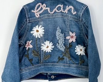 [GRAVER]★FLOWER DOT EMBROIDERY DENIM JACKET Monogram Floral Denim Jacket— Hand Embroidered Jean Jacket
