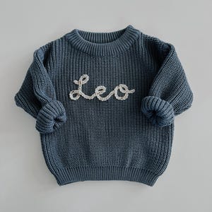 Blue Name Sweater: Personalized Embroidered Baby Toddler Knit