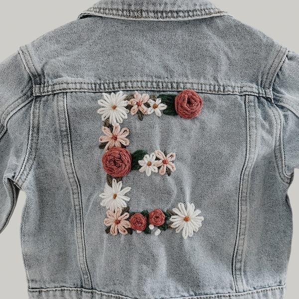 Floral Initial Jean Jacket // Toddler Hand Embroidered Denim Jacket // Girls Personalized Jacket // Custom Flower Embroidered Denim