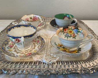 Mismatched Cups and Saucer Teacups. Can be personalized