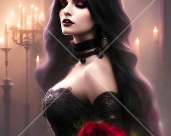 Gothic Maiden Digital Download - AI Art Print, Printable, Image, Digital Art, Stock Photo, PNG