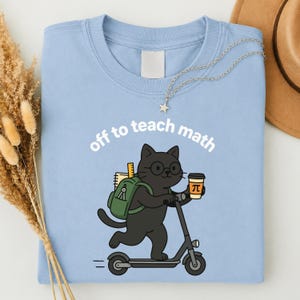 Off to Teach Math PNG SVG, Funny Math Black Cat Teacher, Black Cat on Scooter, Cat Lover (Digital Download)