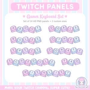 14 Kawaii Pastel Panels for Live Twitch Stream | Cute Panel | Pink | Sky Blue | Lilac | Gamer Girls Keyboard Keys | Streaming Assets