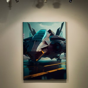 Cyberpunk Jet wall art- scifi artworks - digital download - military illustration - Science Fiction Decor- steampunk wall decor art