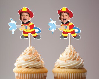 Firefighter Cupcake Toppers, Personalized Firefighter Photo Topper, Firefighter Cupcake Toppers Birthday, Printable Firefighter Face Toppers