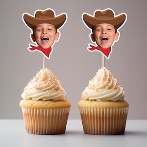 Cowboy Cupcake Toppers, Personalized Cowboy Theme Photo Topper, Cowboy Theme Toppers Birthday, Cowboy Hat Face Toppers, Custom Face Photo