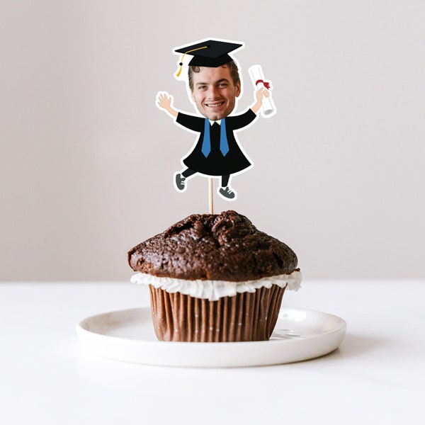 Graduation Photo Cupcake Toppers, Personalized Graduation Party Face Cupcake Topper, Graduation Party Decoration, Graduation Party Favors