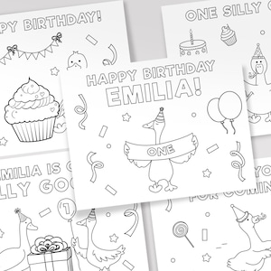 One Silly Goose Birthday, Silly Goose Coloring Pages, Silly Goose Party Theme, Goose Party Favor Printable, Coloring Sheet, Set of 5 Sheets