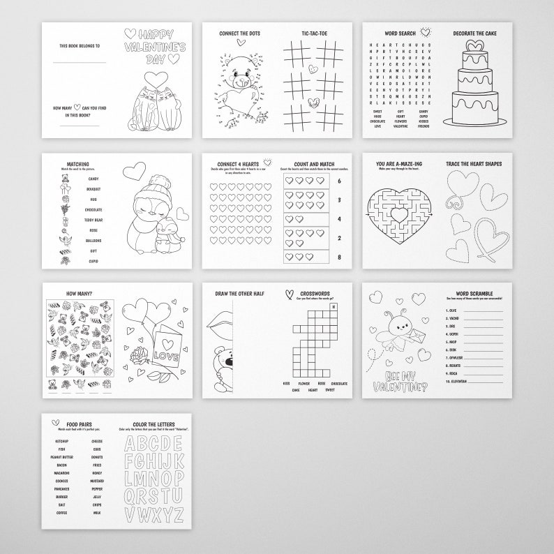 18 Printable Valentine's Day Kid's Activities, Valentine's Day Booklet