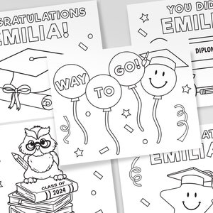 Personalized Graduation Coloring Pages, Kids Graduation Coloring Pages, Graduation Party Favors, Graduation Party Activity, Set of 5 Sheets