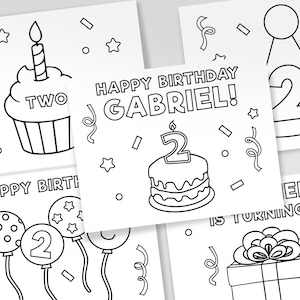 Printable Birthday Coloring Pages, Birthday Party Coloring Sheets, Personalized Birthday Coloring Sheets for Kids, Set of 5 Sheets