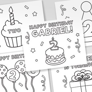 Printable Birthday Coloring Pages, Birthday Party Coloring Sheets, Personalized Birthday Coloring Sheets for Kids, Set of 5 Sheets