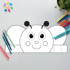 Corona stampabile con cappello a forma di ape, lavoretto con cappello di carta a forma di ape, lavoretti facili per la scuola materna, ape da colorare per bambini, cappello fai da te per feste a tema ape, fascia per capelli in carta con animali, lavoretti con api