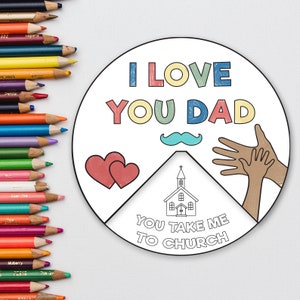 Ich liebe dich Papa Färbung Rad, Vorschule Färbung druckbare Rad, Kirche Kinder Aktivität, Vatertag Handwerk für Kinder, ich liebe dich Dad Craft