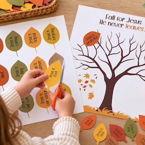 Fall For Jesus Tree Leaves Activity, Bible Activity, Sunday School Printable, Fall Leaves Craft Toddlers Kids, Christian Preschool Activity