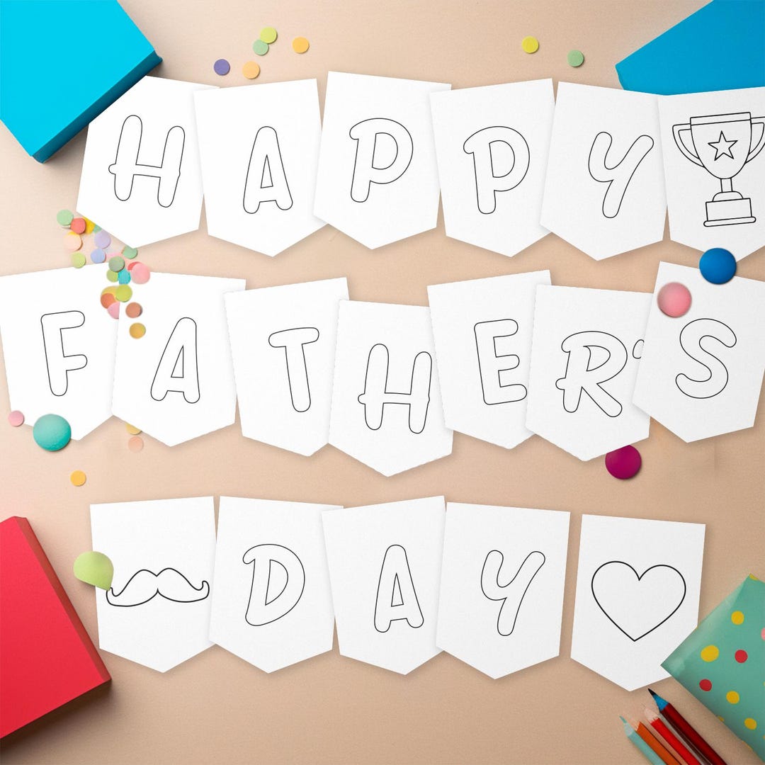 Happy Father's Day Coloring Banner, Printable DIY Kids Banner, Father's ...