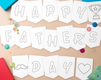 Banner para colorear del Día del Padre, Banner imprimible para niños, Manualidades para el Día del Padre, Banner imprimible para colorear para niños, Decoración para el Día del Padre