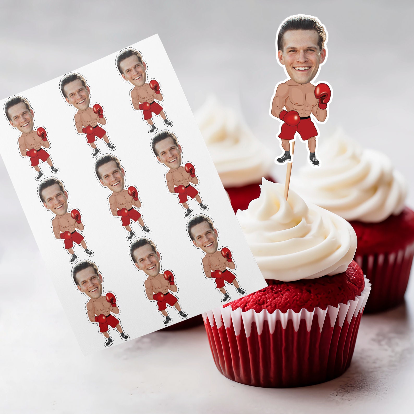 Boxing Theme Cupcake Toppers, Printable Boxer Photo Topper, Custom ...