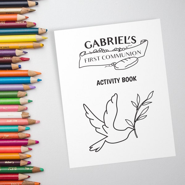 Printable First Communion Activity Booklet, First Communion Activities for Kids, Personalized Activity Book, First Communion Coloring Pages