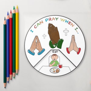 I Can Pray Coloring Wheel, Printable Religious Activity, Bible Lesson, Christianity Crafts for Kids, Praying Coloring Wheel Activity