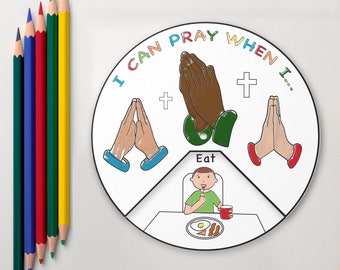 I Can Pray Coloring Wheel, Printable Religious Activity, Bible Lesson, Christianity Crafts for Kids, Praying Coloring Wheel Activity