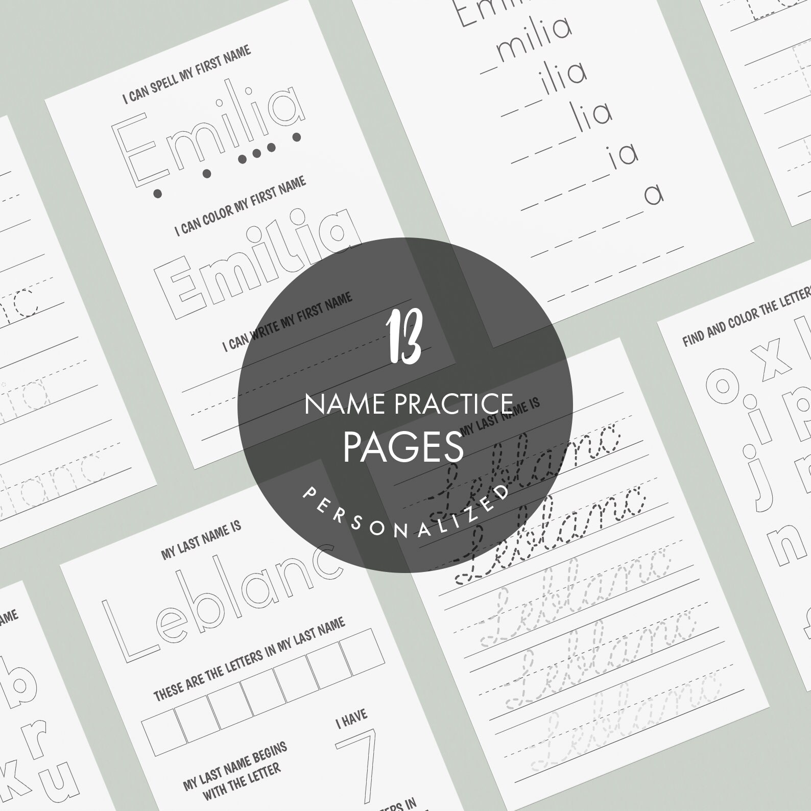 13 Printable Name Practice Sheets - Il Fullxfull.5234501080 Kjdf 