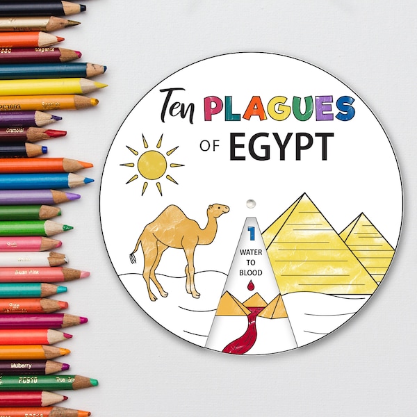 Plagues of Egypt Coloring Wheel, Printable Bible Activity, Religious Lesson, Bible Crafts for Kids, Ten Plagues Coloring Wheel Activity