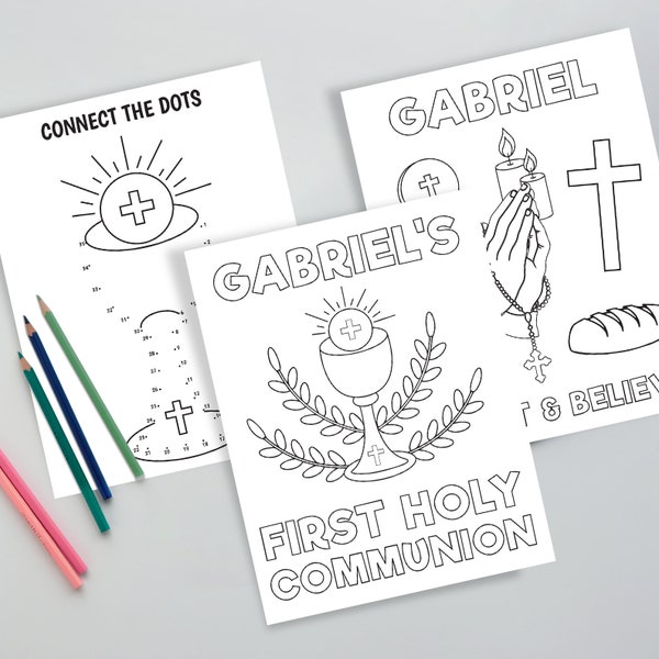 First Communion Coloring Pages, First Communion Kids Activity Sheets, First Communion Party Activities,, Set of 13 Coloring Activities