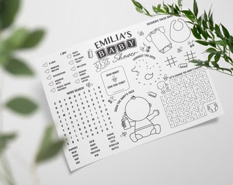 Baby Shower Coloring Placemat, Printable Activities for Kids, Printable Activity Mat, Baby Shower Personalized Printable Placemat