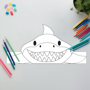 Shark Paper Printable Crown, Shark Hat Craft, Shark Printable Crafts, Animals Crafts, Preschool Crafts, Shark Coloring, Paper Crown Crafts