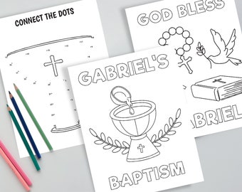 Baptism Coloring Pages, Baptism Kids Activity Sheets, Baptism Party Activities, Personalized Set of 13 Coloring Activities, Digital Download
