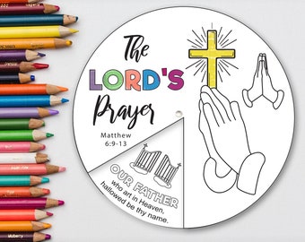 The Lord's Prayer Coloring Wheel, Printable Lords Prayer Wheel, Religious Activities, Kids Christianity Crafts, Sunday School Coloring