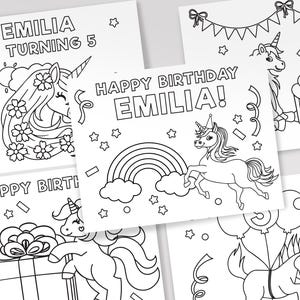 Printable Unicorn Coloring Pages, Unicorn Theme Birthday Party, Personalized Unicorn Favors, Unicorn Birthday Theme, Set of 5 Sheets 0213