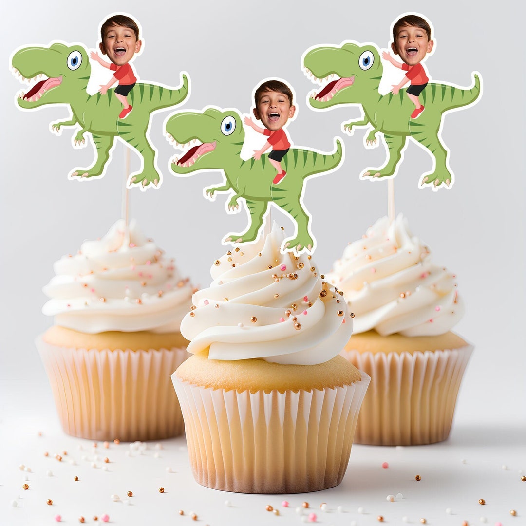 Dinosaur Cupcake Toppers, Personalized Dinosaur Photo Topper, Custom ...