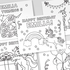 Printable Unicorn Coloring Pages, Unicorn Theme Birthday Party, Personalized Unicorn Favors, Unicorn Birthday Theme, Set of 5 Sheets 0213