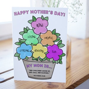 Mother's Day Bible Craft, Kids Bible Crafts, Kids Coloring Flowers, My Mom Is DIY, Fun Kids Craft Activity, Mother's Day Activities
