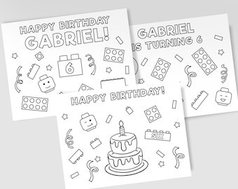 Building Blocks Coloring Pages, Building Blocks Birthday Coloring Sheets, Personalized Building Blocks Party Theme, Set of 3 Sheets
