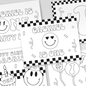One Happy Dude Birthday Coloring Pages, Retro Birthday Party Coloring Sheets, One Happy Dude, Birthday Party Activities, Set of 5 Sheets