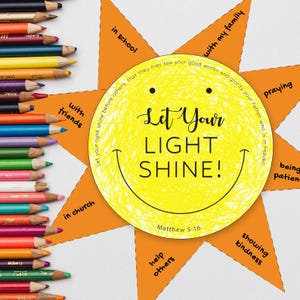 Let Your Light Shine Craft, Christian Craft for Kids, Sunday School Bible Verse Craft, Printable Christian Craft, Homeschool Christian Craft