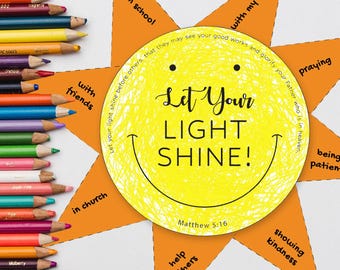 Let Your Light Shine Craft, Christian Craft for Kids, Sunday School Bible Verse Craft, Printable Christian Craft, Homeschool Christian Craft