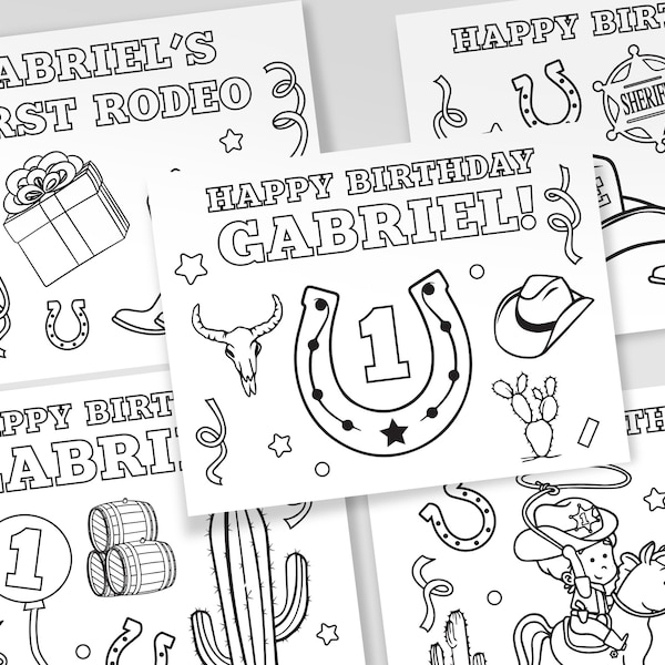 First Rodeo Birthday Coloring Pages, Western Birthday Party Sheets, My First Rodeo Party, Western Birthday Theme, Set of 5 Sheets