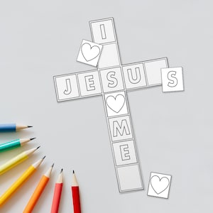 I Love Jesus Craft, Printable Jesus Loves Me Coloring, Kids Bible Lesson, Kids Christianity Craft, Sunday School Printable Activities