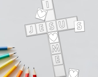 I Love Jesus Craft, Printable Jesus Loves Me Coloring, Kids Bible Lesson, Kids Christianity Craft, Sunday School Printable Activities