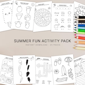 25 Printable Summer Activities, Printable Activities Sheets, Kids Activities Printable, Summer Coloring Pages, Summer Activity Pack, Instant